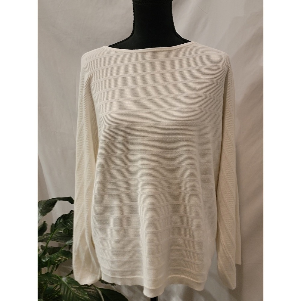 Belldini Womens White Horizontal Ribbed Boat Neck Long Sleeve‎ Knit Top Size XL